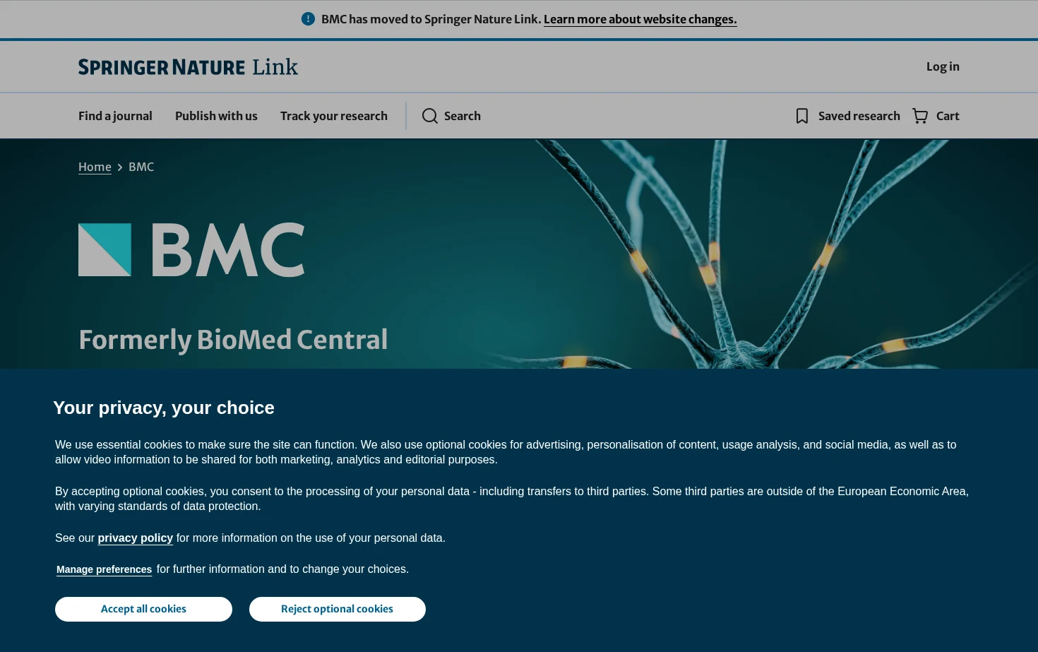 BMC (formerly BioMed Central) Journals 页面快照